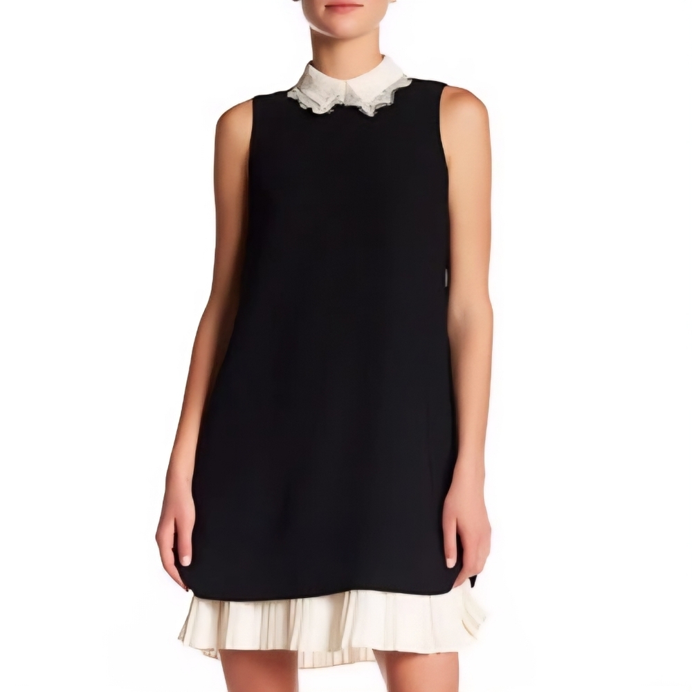 Nanette Lepore Black Shift Dress with Cream Lace Collar